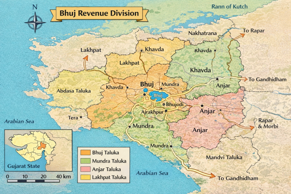 bhuj revenue division map in gujarat
